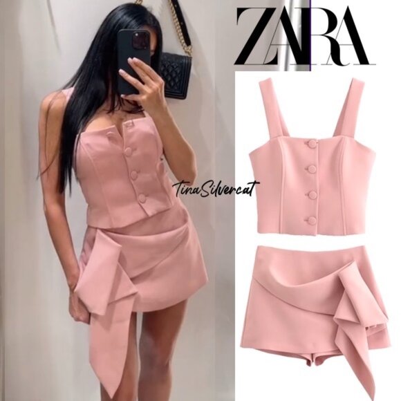 BLOGGER'S FAVE! Zara 2 Piece Voluminous Skort And Bustier Set Pink NWT - Picture 11 of 17